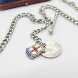 Victorian Sterling Silver Double Albert Watch Chain with Fobs Antique c1890