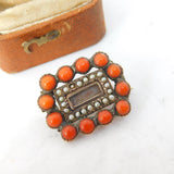 Georgian 9ct Rose Gold, Seed Pearl & Coral Mourning Brooch c1800 Antique
