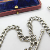 Victorian Sterling Silver Double Albert Watch Chain with Fobs Antique c1890