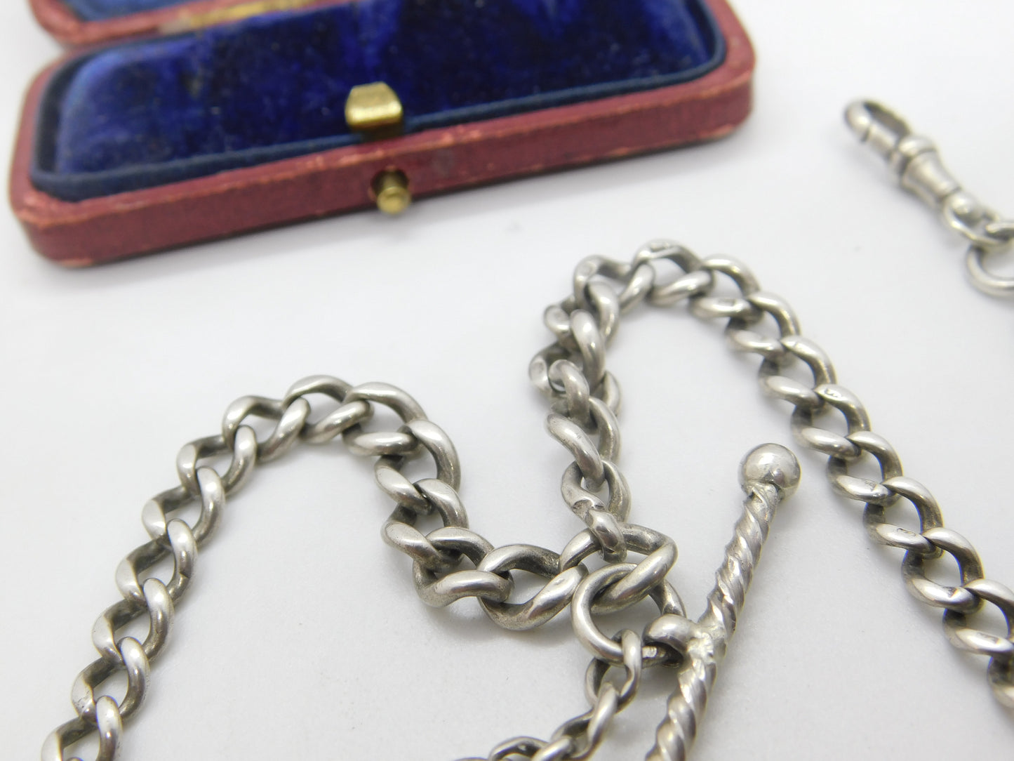 Victorian Sterling Silver Double Albert Watch Chain with Fobs Antique c1890