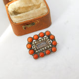 Georgian 9ct Rose Gold, Seed Pearl & Coral Mourning Brooch c1800 Antique