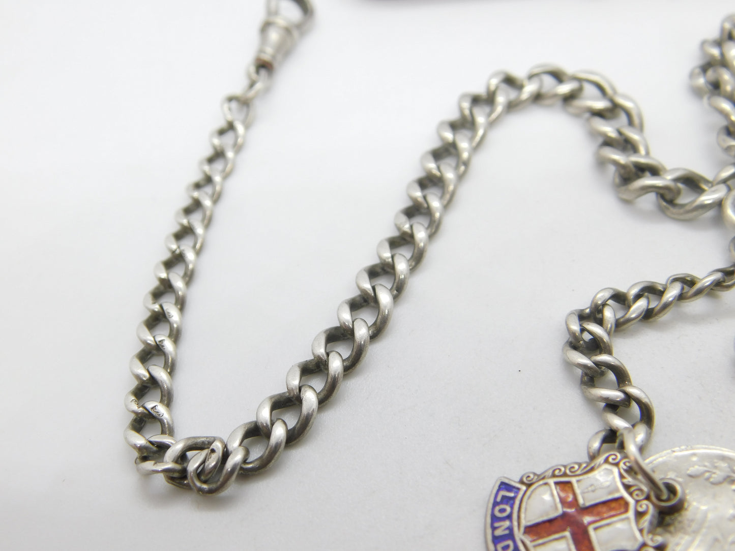 Victorian Sterling Silver Double Albert Watch Chain with Fobs Antique c1890