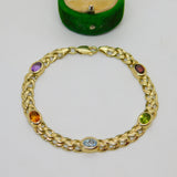 9ct Yellow Gold Multi-Gem Set Bracelet Vintage 1999 Birmingham 18cm Length