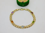 9ct Yellow Gold Multi-Gem Set Bracelet Vintage 1999 Birmingham 18cm Length