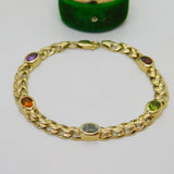 9ct Yellow Gold Multi-Gem Set Bracelet Vintage 1999 Birmingham 18cm Length