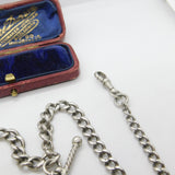 Victorian Sterling Silver Double Albert Watch Chain with Fobs Antique c1890