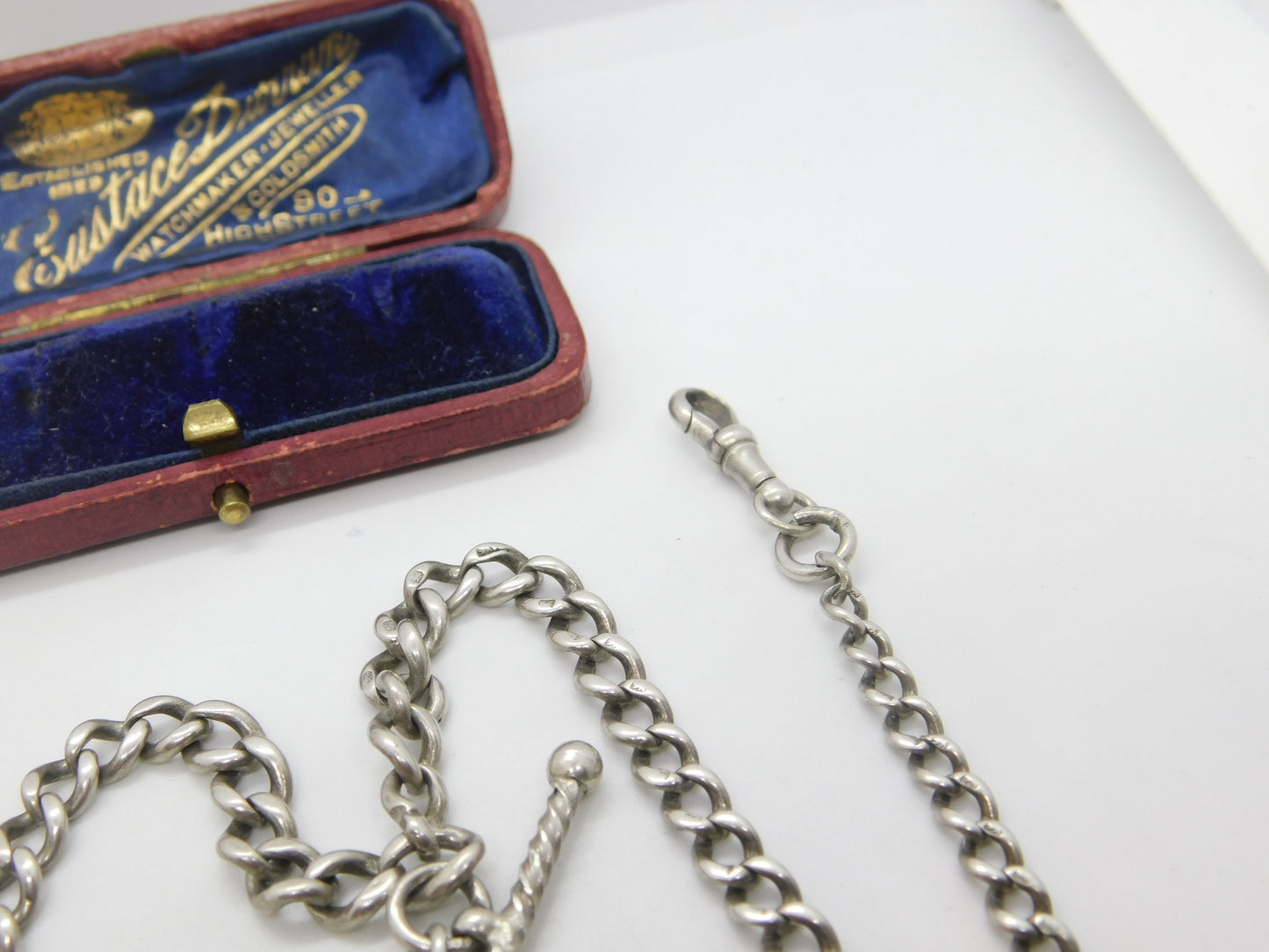 Victorian Sterling Silver Double Albert Watch Chain with Fobs Antique c1890