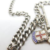 Victorian Sterling Silver Double Albert Watch Chain with Fobs Antique c1890