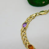 9ct Yellow Gold Multi-Gem Set Bracelet Vintage 1999 Birmingham 18cm Length