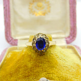 9ct Yellow Gold, Sapphire & Diamond Paste Floral Band Ring Antique c1930 Deco