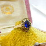 9ct Yellow Gold, Sapphire & Diamond Paste Floral Band Ring Antique c1930 Deco