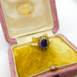 9ct Yellow Gold, Sapphire & Diamond Paste Floral Band Ring Antique c1930 Deco