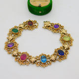 9ct Gold Acrostic Style Floral Stone Set Bracelet Ruby, Emerald Vintage c1990