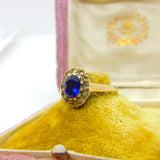 9ct Yellow Gold, Sapphire & Diamond Paste Floral Band Ring Antique c1930 Deco