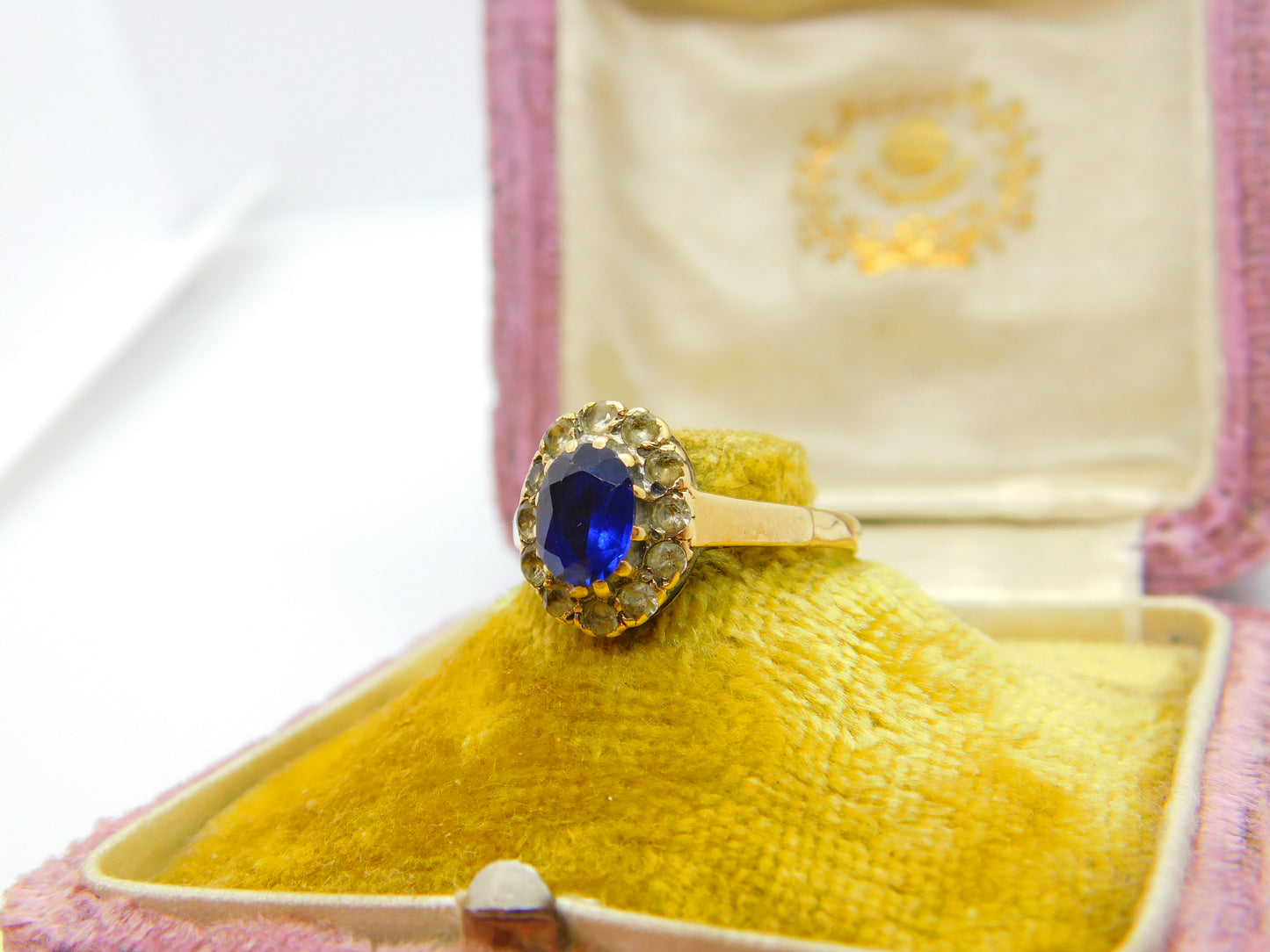 9ct Yellow Gold, Sapphire & Diamond Paste Floral Band Ring Antique c1930 Deco