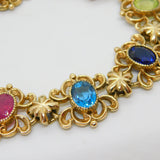 9ct Gold Acrostic Style Floral Stone Set Bracelet Ruby, Emerald Vintage c1990