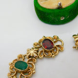 9ct Gold Acrostic Style Floral Stone Set Bracelet Ruby, Emerald Vintage c1990