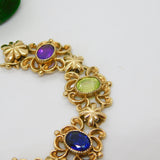 9ct Gold Acrostic Style Floral Stone Set Bracelet Ruby, Emerald Vintage c1990