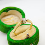 14ct Yellow Gold 0.1ct Diamond Cushion Cut Solitaire Ring Vintage c1970