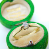 14ct Yellow Gold 0.1ct Diamond Cushion Cut Solitaire Ring Vintage c1970