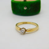 14ct Yellow Gold 0.1ct Diamond Cushion Cut Solitaire Ring Vintage c1970