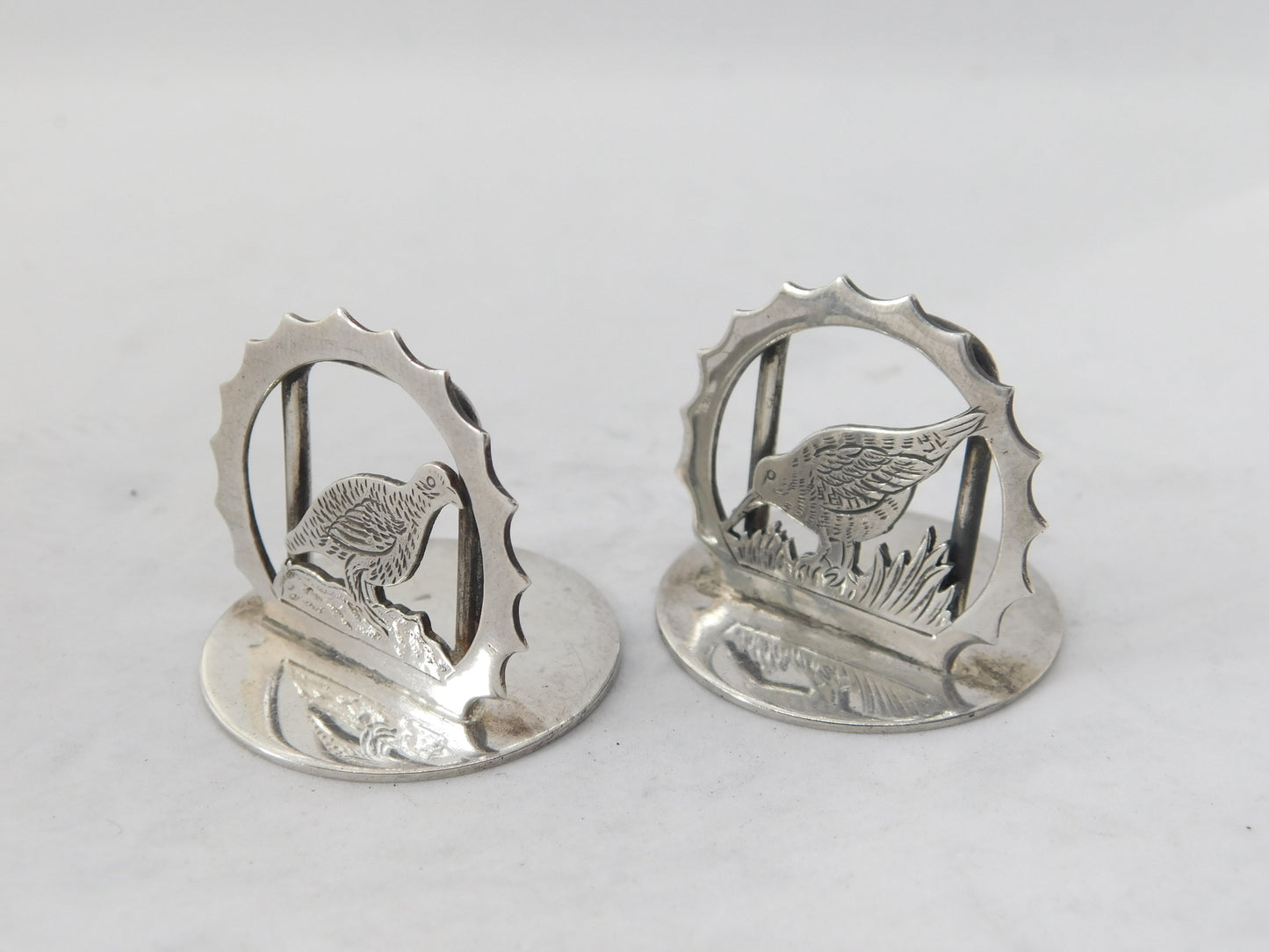 Pair Sterling Silver Shooting Interest Menu Holders 1985 London Vintage