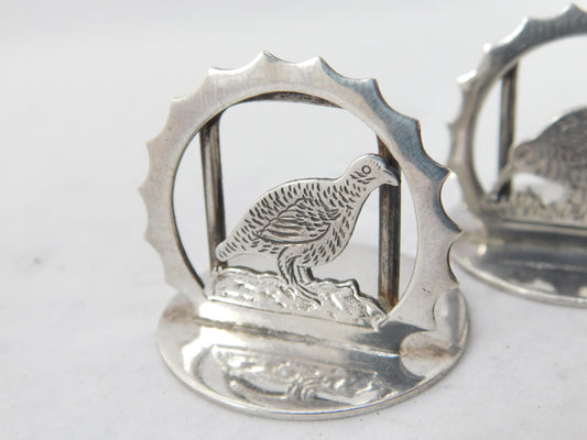 Pair Sterling Silver Shooting Interest Menu Holders 1985 London Vintage