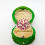 9ct Yellow Gold Ruby & Diamond Floral Cluster Ring Vintage 1988 London AF