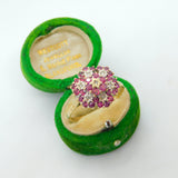 9ct Yellow Gold Ruby & Diamond Floral Cluster Ring Vintage 1988 London AF