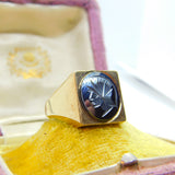 9ct Gold & Carved Haematite Centurion Signet Ring Vintage 1975 Birmingham