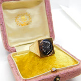 9ct Gold & Carved Haematite Centurion Signet Ring Vintage 1975 Birmingham