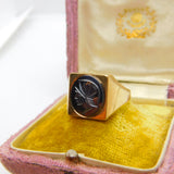 9ct Gold & Carved Haematite Centurion Signet Ring Vintage 1975 Birmingham