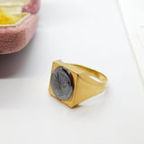 9ct Gold & Carved Haematite Centurion Signet Ring Vintage 1975 Birmingham