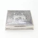 Thai Sterling Silver & Niello Enamel Fighting Elephant Cigarette Box Vintage