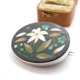 Victorian Sterling Silver Pietra Italian Floral Mosaic Brooch c1860 Antique