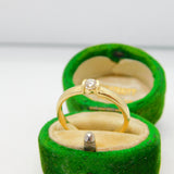 14ct Yellow Gold 0.1ct Cushion Cut Diamond Solitaire Ring Vintage c1970