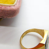 9ct Gold & Carved Haematite Centurion Signet Ring Vintage 1975 Birmingham