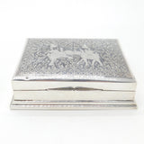 Thai Sterling Silver & Niello Enamel Fighting Elephant Cigarette Box Vintage