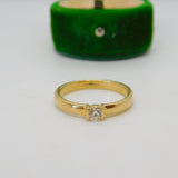 14ct Yellow Gold 0.1ct Cushion Cut Diamond Solitaire Ring Vintage c1970