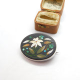 Victorian Sterling Silver Pietra Italian Floral Mosaic Brooch c1860 Antique