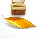 David Andersen Norway Sterling Silver Orange Enamel Leaf Brooch c1930 Antique