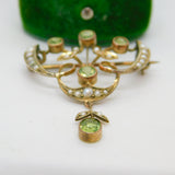 Edwardian 9ct Gold, Peridot & Seed Pearl Floral Lavelier Brooch Antique c1910