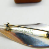 David Andersen Norway Sterling Silver Orange Enamel Leaf Brooch c1930 Antique