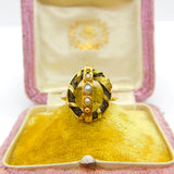 Georgian 18ct Yellow Gold, Hair Weave & Seed Pearl Mourning Ring Antique c1810