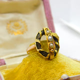 Georgian 18ct Yellow Gold, Hair Weave & Seed Pearl Mourning Ring Antique c1810