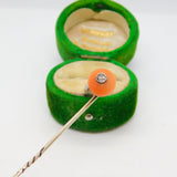 Victorian 15ct Gold, Red Coral & Old Cut Diamond Stick Pin Antique c1840