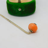 Victorian 15ct Gold, Red Coral & Old Cut Diamond Stick Pin Antique c1840