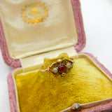 Victorian French 9ct Gold, Garnet & Seed Pearl Floral Band Ring Antique c1900