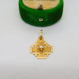 18ct Yellow Gold & 0.1ct Diamond Jerusalem Cross Pendant Vintage c1960