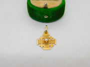 18ct Yellow Gold & 0.1ct Diamond Jerusalem Cross Pendant Vintage c1960